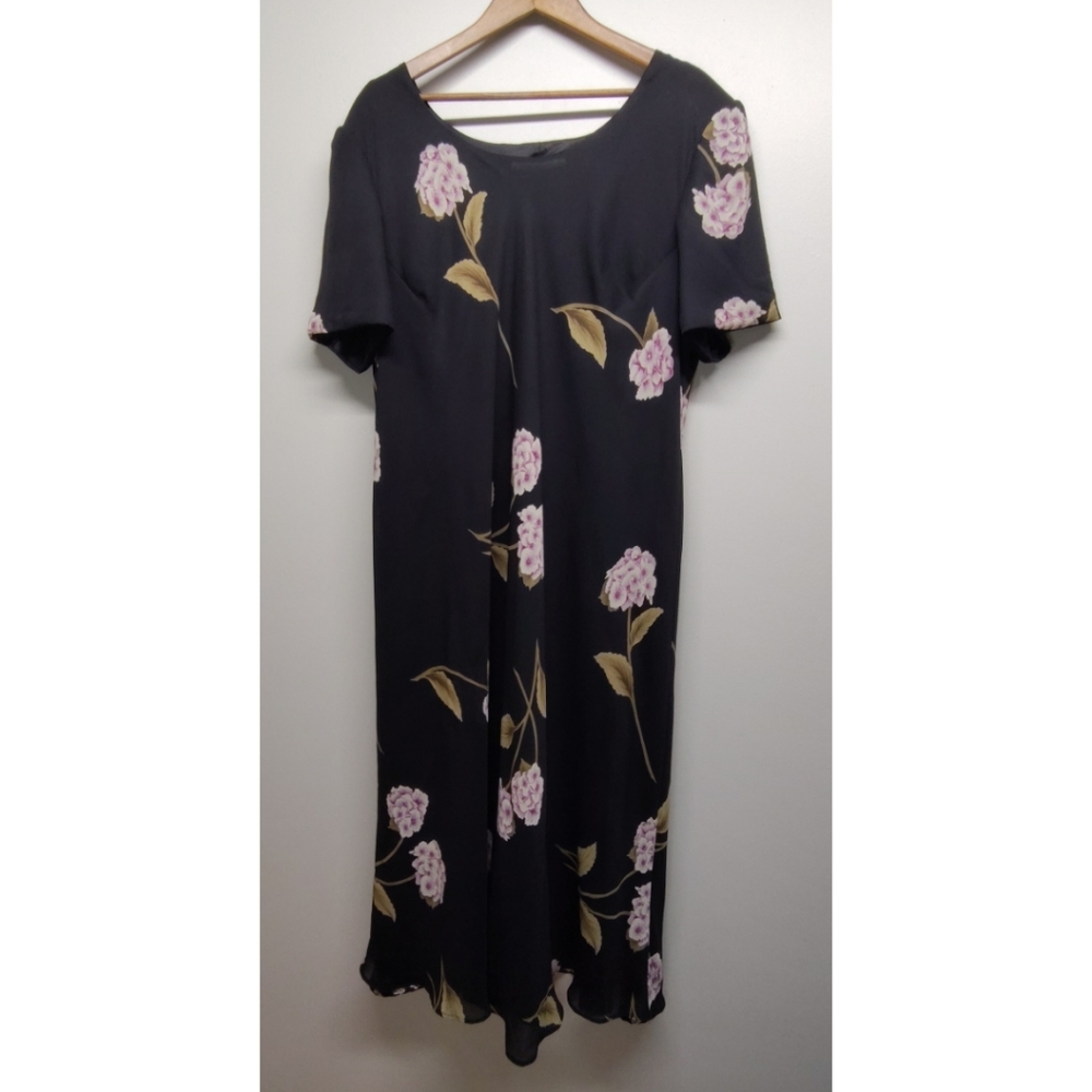 Jessica Howard Floral Maxi Dress Women Size 24 Black Short Sleeve Lined